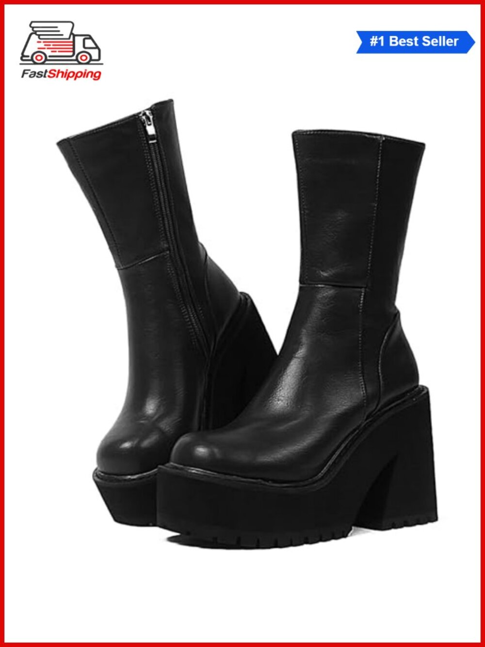 ✨ Platform Ankle Boots Chunky Block Heel Faux Leather Combat Booties